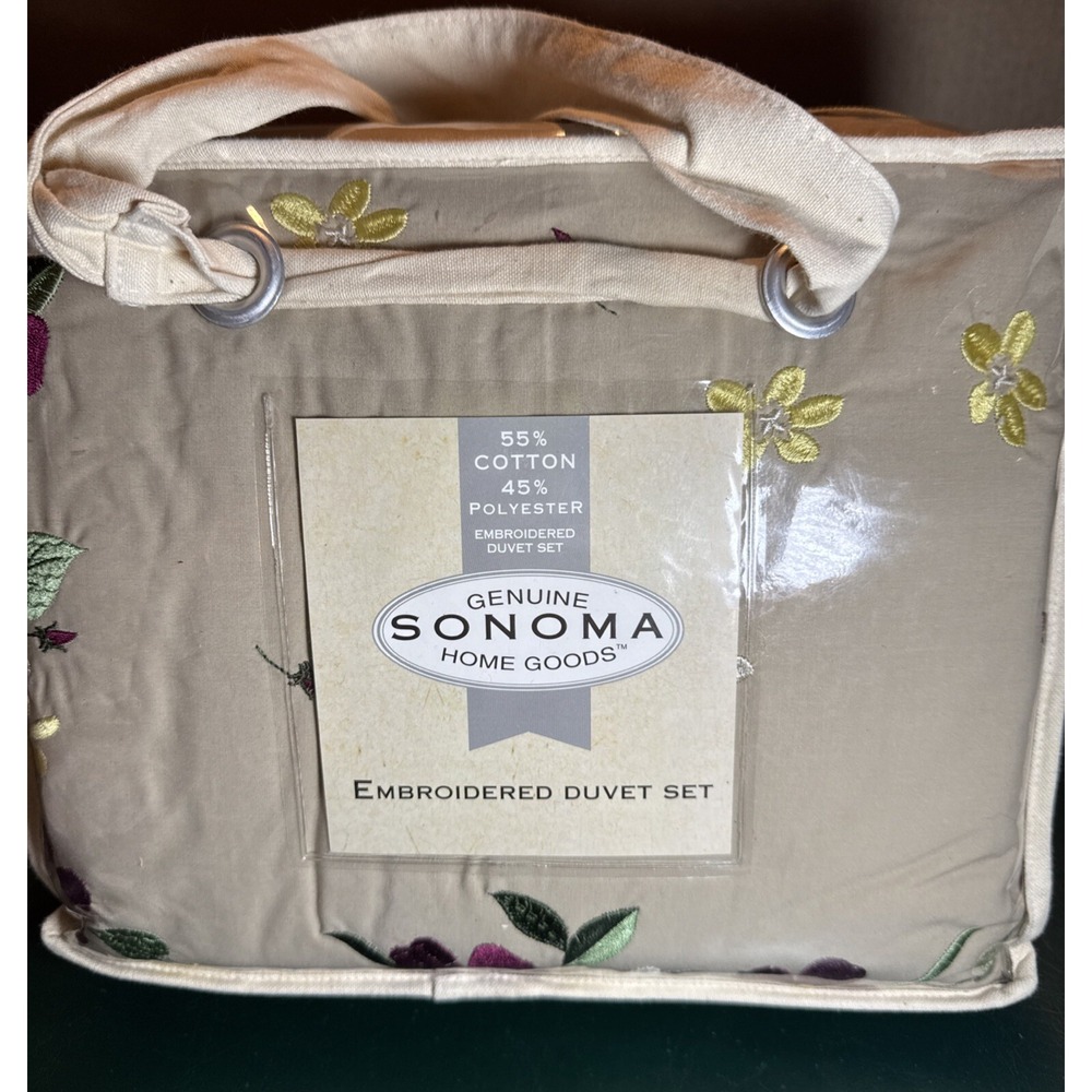 NWT Sonoma 3Pc King Embroidered Duvet Set Poppy Fields Vintage 104x86